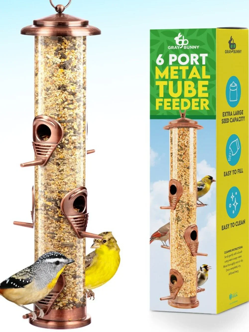 Bird Feeder for Outdoors (Brushed Metal Copper) Hanging Bird Feeders with Lockin